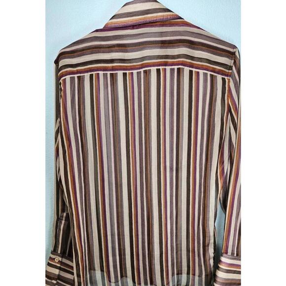 Zara Women's Sheer Striped Button-Up Collared Shirt Size Large - Picture 2 of 8